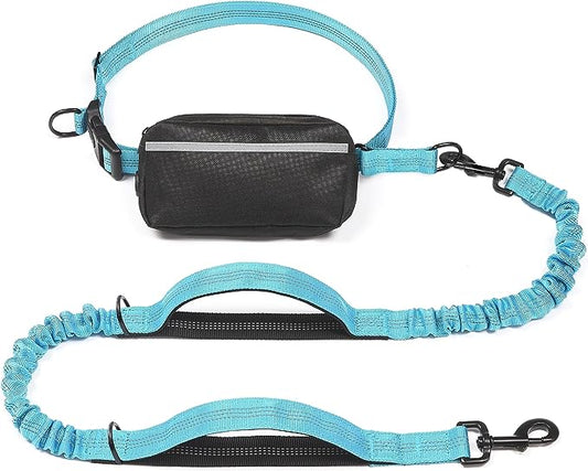 iYoShop Hands Free Dog Leash with Zipper Pouch, Dual Padded Handles and Durable Bungee for Walking, Jogging and Running Your Dog (Large, 25-120 lbs, Blue)
