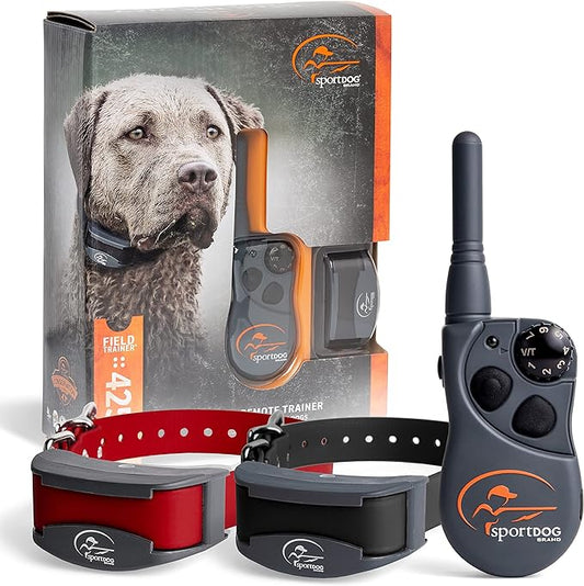 SportDOG Brand FieldTrainer 425XS Stubborn Dog Remote Trainer with Additional Shock Collar - Train 2 Dogs - 500 Yard Range - Rechargeable Training Collar with Static, Vibrate, and Tone
