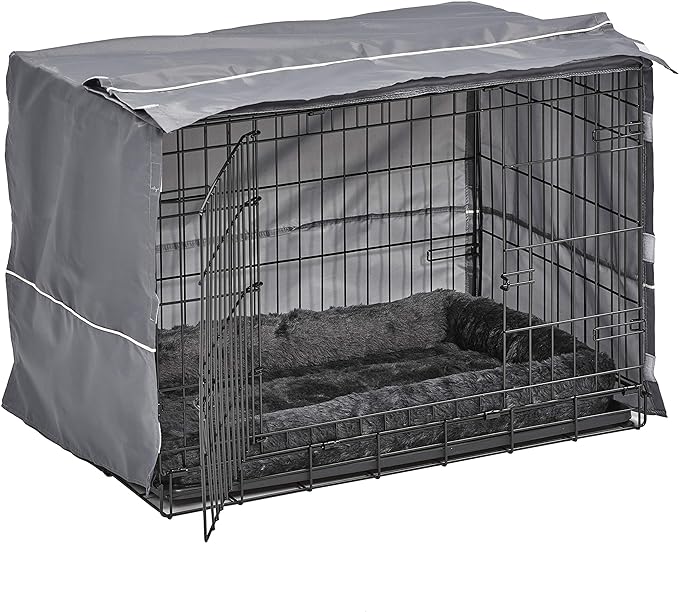 MidWest Homes for Pets Double Door Dog Crate Kit Includes One Two-Door Matching Gray Bed & Crate Cover, 30-Inch Kit Ideal for Medium Dog Breeds
