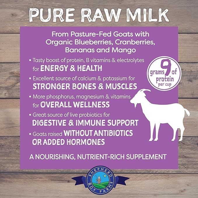 Freeze Dried Raw Goats Milk with Probiotics for Dogs & Cats (Super Fruits), Organic USA Fruits, Digestible Goat Milk Powder, Raw Nutrition, High Protein Food Toppers