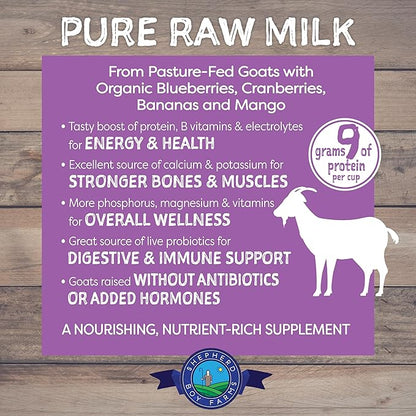 Freeze Dried Raw Goats Milk with Probiotics for Dogs & Cats (Super Fruits), Organic USA Fruits, Digestible Goat Milk Powder, Raw Nutrition, High Protein Food Toppers
