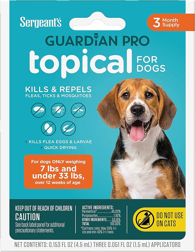 Sergeant's Guardian Pro Flea & Tick Squeeze On Topical for Dogs, 7-33 lbs., 3 Count