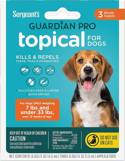 Sergeant's Guardian Pro Flea & Tick Squeeze On Topical for Dogs, 7-33 lbs., 3 Count