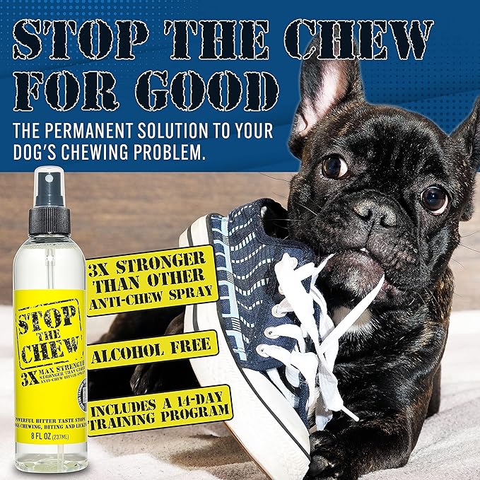 EBPP Stop The Chew 3X Strength Anti Chew Spray for Dogs - No Chew Spray for Puppies - Alcohol Free Dog Deterrent Spray - Bitter Spray for Dogs to Stop Chewing - Powerful No Chew Spray for Dogs - 8oz