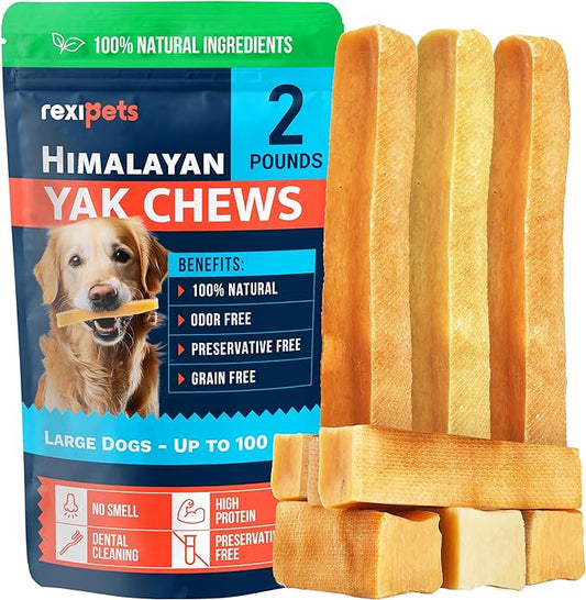 100% Natural Yak Cheese Himalayan Dog Chews for All Breeds - Lactose Free Yak Chews for Small, Medium & Large Dogs - Dental Cleaning Dog Chews for Aggressive Chewers - Long Lasting Odor & Gluten Free
