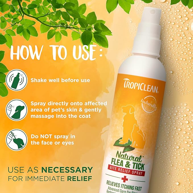 TropiClean Natural Flea and Tick Bite Relief for Dogs | Advanced Care Itch | Relief Flea Spray for Dogs | Made in the USA | 8 oz