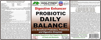 Dogzymes Probiotic Daily Balance - supplies nutritional support and live microorganisms for intestinal well-being as well as enzymes for proper digestion. Liver and Egg base. (2 pound)