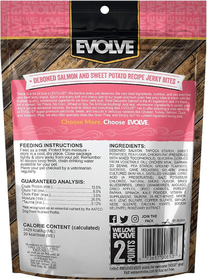 Evolve Grain Free Deboned Salmon and Sweet Potato Jerky Bites Dog Treats, 25oz