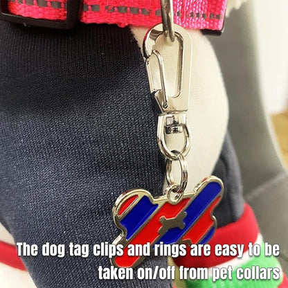 6 Pcs 1.6 inch Dog Tag Clips for Collar, Replaceable Dog ID Name Tag Ring Clip Dog Tag Attachment Clip Pet tag Quick Clip Clips Rings for Pet Collar and 9 Pcs Key Ring Clips Accessories