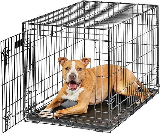 MidWest Homes for Pets Dog Crate | Life Stages 36' Folding Metal Divider Panel, Floor Protecting Feet, Leak-Proof Pan 36L x 23W 25H Inches, Intermediate Breed, Black
