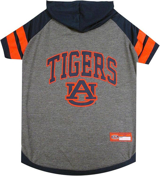 NCAA AUBURN TIGERS HOODIE for DOGS & CATS, X-SMALL COLLEGIATE Licensed DOG HOODY Tee Shirt. Sports HOODY T-Shirt for Pets. COLLEGE Sporty Dog Hoodie Shirt.