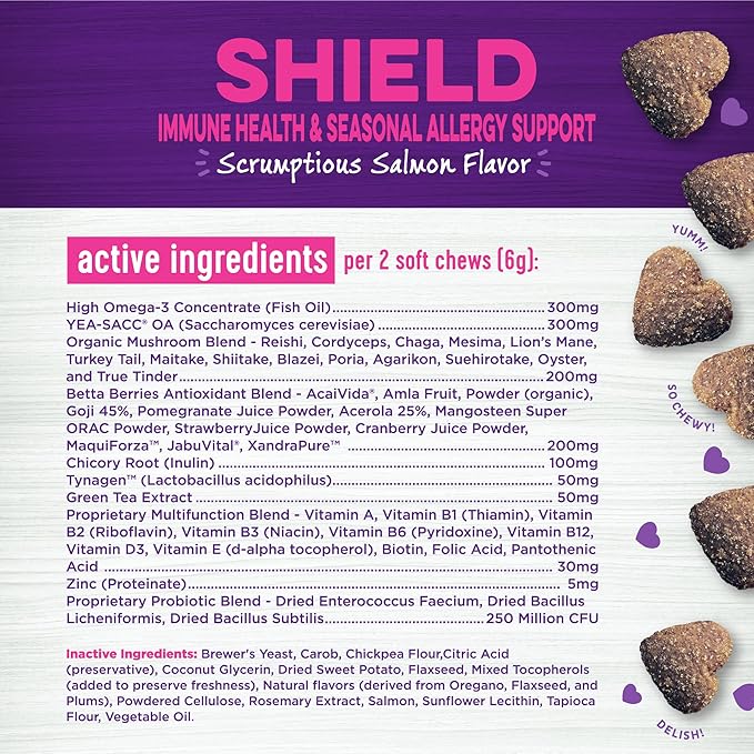 Wellness Salmon Flavored Soft Chew Immune & Allergy Supplements for Dogs, 90 Count