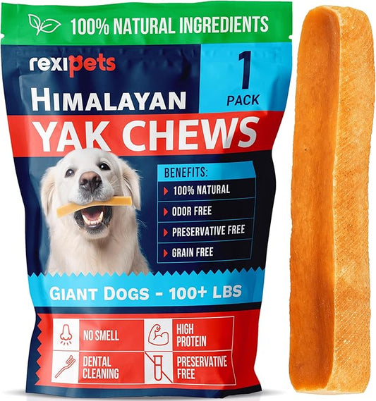 100% Natural Yak Cheese Himalayan Dog Chews for All Breeds - Lactose Free Yak Chews for Small, Medium & Large Dogs - Dental Cleaning Dog Chews for Aggressive Chewers - Long Lasting Odor & Gluten Free