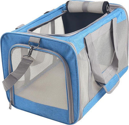 Cat Carrier for Small Cat Pet Carrier for Large and Medium Cat Puppies Portable Cat Carrier Soft Pet Travel Carrier for Cats Cat Bag Carrier Airline Approved Cat Carrier(Large Blue)