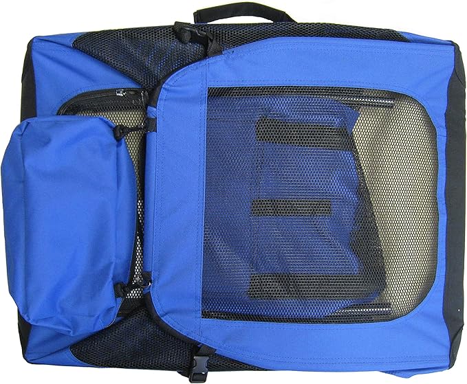 Go Pet Club 28" Soft Collapsible Dog Crate for Dogs, Portable Pet Carrier, Thick Padded Pet Travel Crate for Indoor & Outdoor, Soft Sided Pet Foldable Kennel Cage with Durable Mesh Windows, Blue