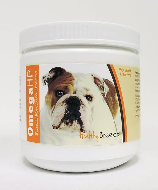Healthy Breeds Bulldog Omega HP Fatty Acid Skin and Coat Support Soft Chews 60 Count