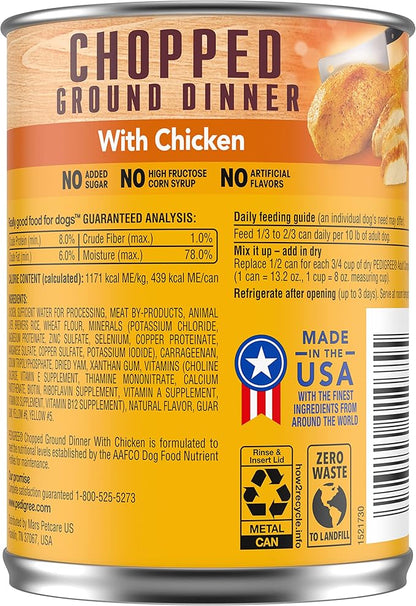 PEDIGREE CHOPPED GROUND DINNER Adult Canned Soft Wet Dog Food with Chicken, 13.2 oz. Cans (Pack of 12)