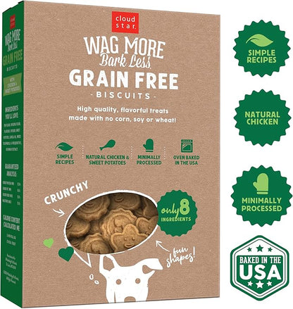 Cloud Star Wag More Bark Less - Dog Treats - Crunchy Biscuits - Grain Free Chicken & Sweet Potato - 14 oz Box (Pack of 2)