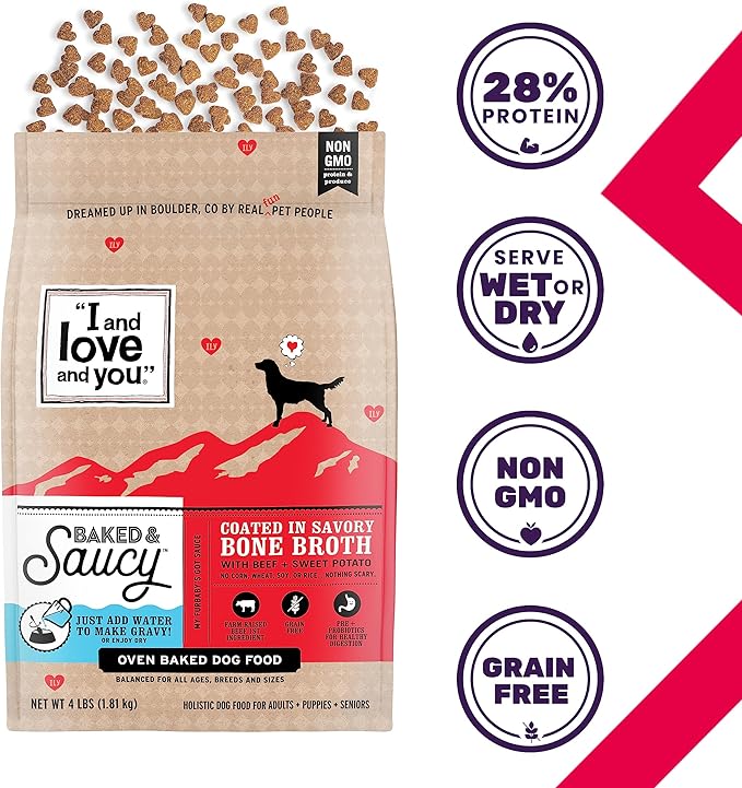 I AND LOVE AND YOU Baked and Saucy Dry Dog Food - Beef + Sweet Potato - Prebiotic + Probiotic, Real Meat, Grain Free, No Fillers, 10.25lb Bag