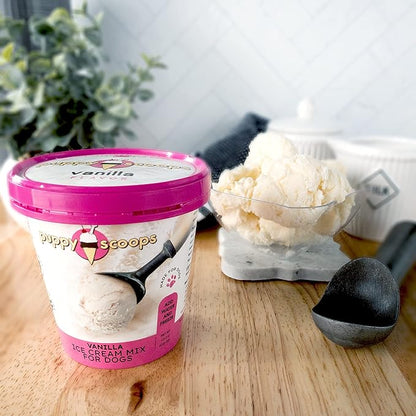 Dog Ice Cream Mix - Just Add Water and Freeze at Home, Powder Mix with Ice Cream Cup and Reusable Lid, Variety Pack of 4 Pints of Ice Cream Mix for Dogs by Puppy Scoops, 4 count 4.65 oz Made in USA