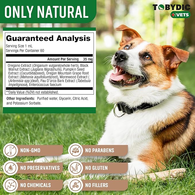 Broad Spectrum Herbal Medicine with Probiotic for Cats & Dogs - Treatment Helps to Remove Tapeworm, Whipworm, Roundworm, and Hookworm - Medication & Supplement Drops - Made in USA