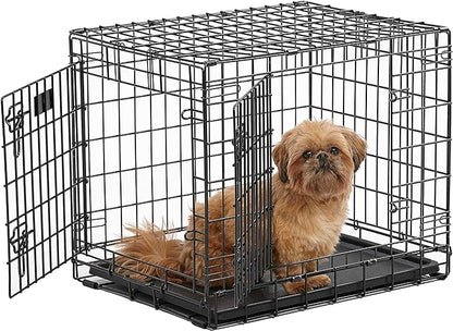 MidWest Homes for Pets Ultima Pro Series 24' Dog Crate | Extra-Strong Double Door Folding Metal Dog Crate w/Divider Panel, Floor Protecting 'Roller Feet' & Leak-Proof Plastic Pan