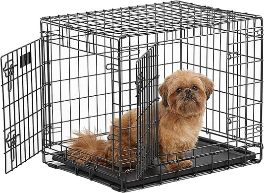 MidWest Homes for Pets Ultima Pro Series 24' Dog Crate | Extra-Strong Double Door Folding Metal Dog Crate w/Divider Panel, Floor Protecting 'Roller Feet' & Leak-Proof Plastic Pan