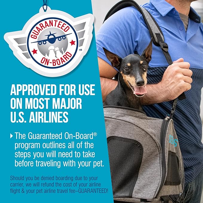 Sherpa 2-in-1 Backpack Travel Pet Carrier, Airline Approved & Guaranteed On Board - Gray, Medium