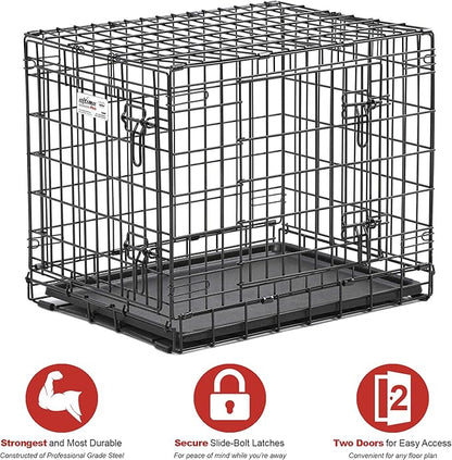 MidWest Homes for Pets Ultima Pro Series 24' Dog Crate | Extra-Strong Double Door Folding Metal Dog Crate w/Divider Panel, Floor Protecting 'Roller Feet' & Leak-Proof Plastic Pan