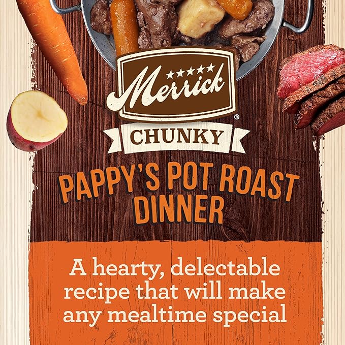 Merrick Chunky Grain Free Premium And Wholesome Canned Dog Food, Real Meat Pappy’s Pot Roast Dinner In Gravy - (Pack of 12) 12.7 oz. Cans