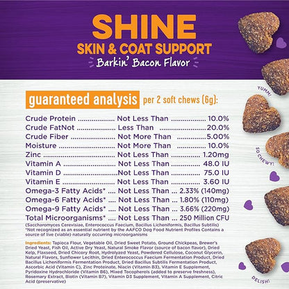 Wellness Barkin' Bacon Flavored Soft Chew Skin & Coat Supplements for Dogs, 90 Count