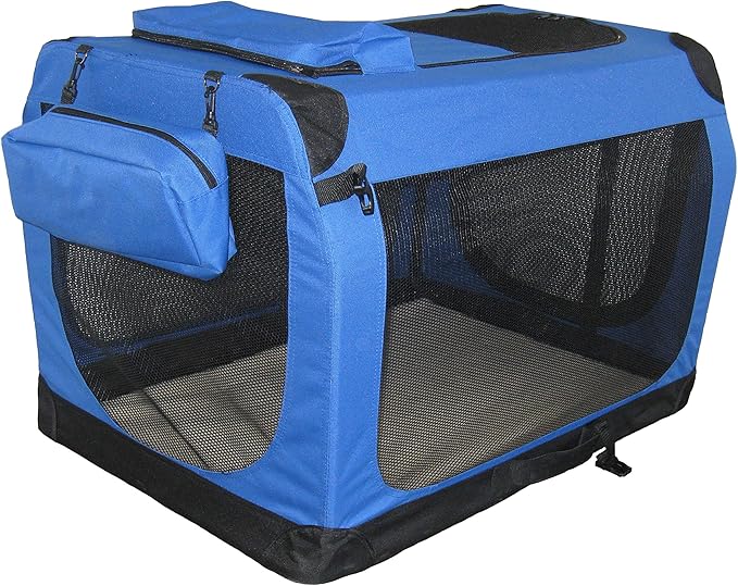 Go Pet Club 28" Soft Collapsible Dog Crate for Dogs, Portable Pet Carrier, Thick Padded Pet Travel Crate for Indoor & Outdoor, Soft Sided Pet Foldable Kennel Cage with Durable Mesh Windows, Blue