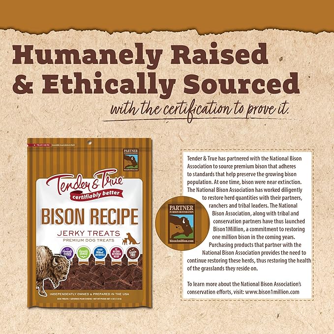 Tender & True Bison Jerky Treat, 4 oz Bag