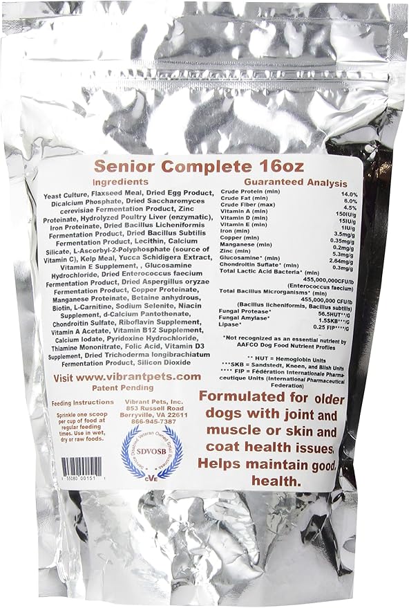 SC16 Senior Complete Dog Immune System Supplement | Older Dog Muscle and Joint Supplement with Probiotics and Enzymes for Digestion | Nutrient-Rich Skin and Coat Immune Booster Powder, 16 oz.