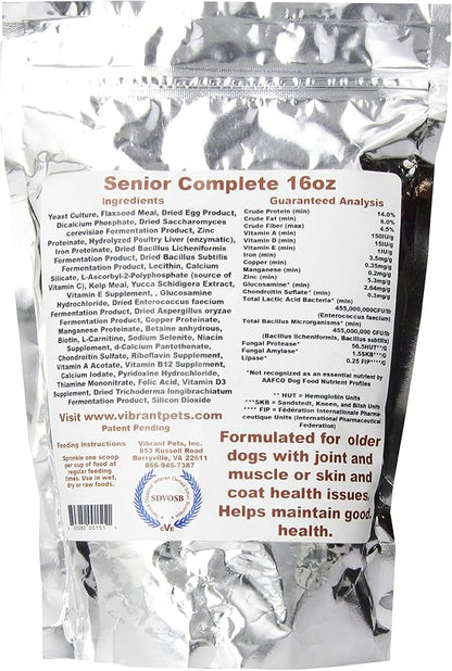 SC16 Senior Complete Dog Immune System Supplement | Older Dog Muscle and Joint Supplement with Probiotics and Enzymes for Digestion | Nutrient-Rich Skin and Coat Immune Booster Powder, 16 oz.