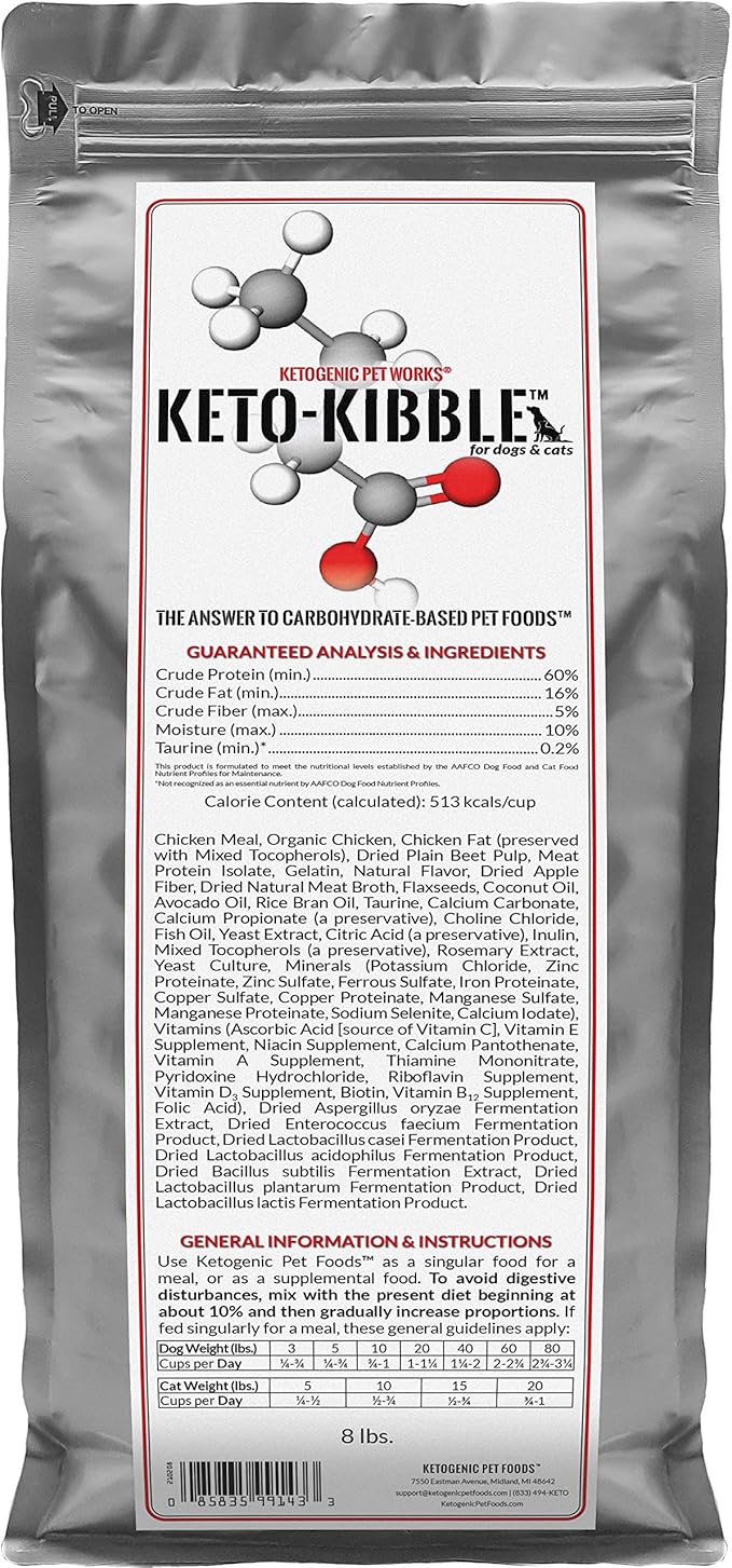 Keto-Kibble – High Protein, Low Carb, Starch Free, Grain Free Dog & Cat Food - 8 lb