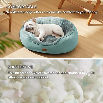 Bedsure Dog Bed for Medium Dogs - Round Washable Medium Pet Bed, Anti-Slip Donut Fluffy Plush Indoor Fur Cat Bed, 30 inches, Washed Blue