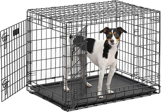 MidWest Homes for Pets Ultima Pro Series 30' Dog Crate | Extra-Strong Double Door Folding Metal Dog Crate w/Divider Panel, Floor Protecting 'Roller Feet' & Leak-Proof Plastic Pan