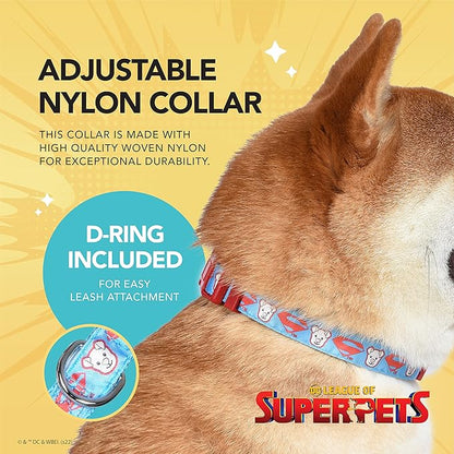 DC Comics League of Super-Pets Krypto Superman Dog Collar, Large | Officially Licensed DC League of Super-Pets Dog Collar | Large Dog Collar DC Krypto Super Dog Superman Style with D-ring for Leash