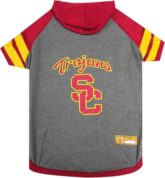 NCAA USC TROJANSHOODIE for DOGS & CATS, MEDIUM COLLEGIATE Licensed DOG HOODY Tee Shirt. Sports HOODY T-Shirt for Pets. COLLEGE Sporty Dog Hoodie Shirt.
