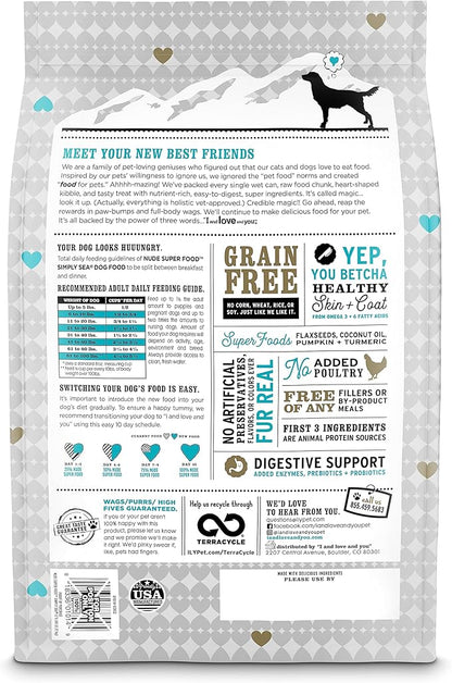 I and love and you Nude Super Food Dry Dog Food - Salmon + Whitefish - Prebiotic + Probiotic, Grain Free, Real Meat, No Fillers, 5lb Bag