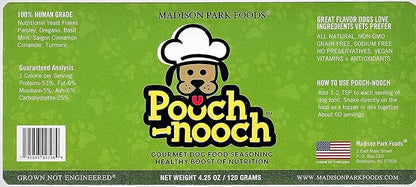 Pooch Nooch Gourmet Dog Food Topper Premium Nutritional Yeast Flakes Healthy Flavor 4 Picky Eaters and All Dogs - Vet Approved Human Grade Natural Ingredients, 4.25 Ounce Shaker Jar (60 Servings)