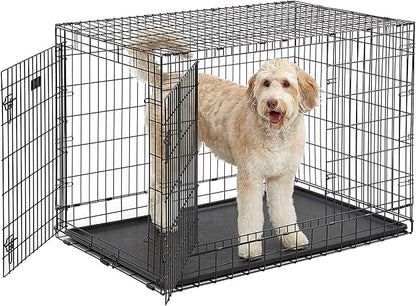 MidWest Homes for Pets Ultima Pro Series 48" Dog Crate | Extra-Strong Double Door Folding Metal Dog Crate w/Divider Panel, Floor Protecting "Roller Feet" & Leak-Proof Plastic Pan