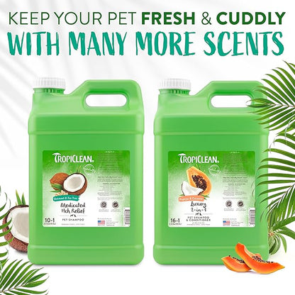 TropiClean Medicated Dog Shampoo for Allergies and Itching | Tea Tree & Oatmeal Dog Shampoo for Sensitive Skin | Natural Pet Shampoo Derived from Natural Ingredients | Made in the USA | 2.5 gallon