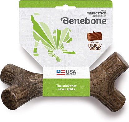 Benebone Maplestick Durable Dog Chew Toy for Aggressive Chewers, Real Maplewood, Made in USA, Large
