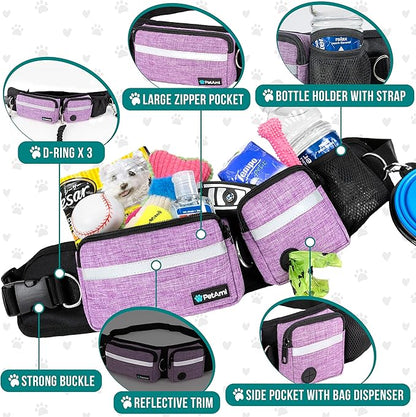 PetAmi Hands Free Dog Leash, Dog Running Leash Belt Bag for Walking, Jogging, Dog Waist Double Zipper Pouch with Poop Bag Dispenser, Dual Padded Handles Reflective Bungee Leash, Double