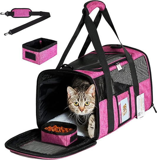 Pet Carrier - Airline Approved for Small Dogs, Cats, Kittens Under 15lb - Collapsible Soft Sided TSA Cat Travel Carrier in Red