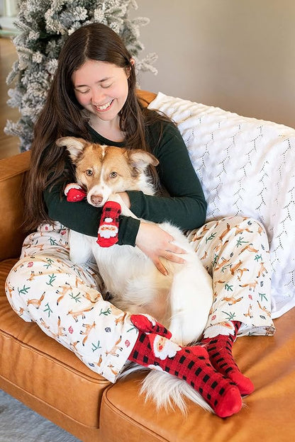Pearhead Human and Dog Christmas Socks, Matching Pet Owner and Pet Apparel, Novelty Holiday Santa Claus Socks, Unisex One Size Fun Socks, Pet Lover Gifts, Christmas Stocking Stuffer