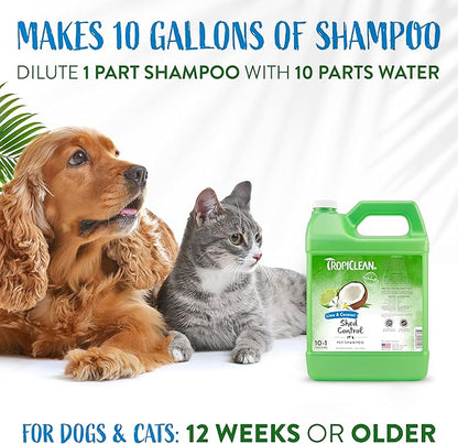 TropiClean Lime & Coconut Deshedding Dog Shampoo for Shedding Control | Natural Pet Shampoo Derived from Natural Ingredients | Cat Friendly | Made in The USA | 1 gal.
