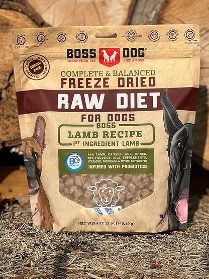 Boss Dog Brand Complete & Balanced Freeze Dried Raw Diet for Dogs 12oz Bag (Lamb)